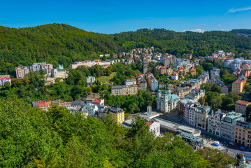Obraz premium Aerial view of Karlovy Vary in Czech republic