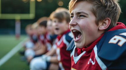 teen leadership sports concept. Young football player celebrating passionately on the sidelines.