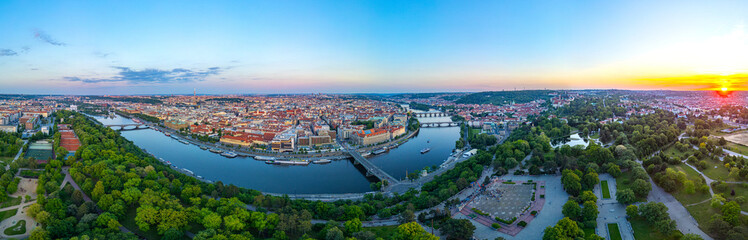 Fototapeta premium Sunset panorama view of Prague from Letna plain, Czech republic