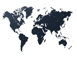 Minimal Flat World Map Silhouette in Solid Black, Modern Infographic Style, isolated on transparent background PNG