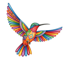 Obraz premium Colorful folk art hummingbird illustration with geometric patterns