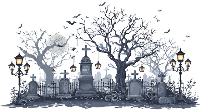 A graveyard with a cemetery and a cemetery with a cemetery