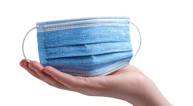 Hand Holding Surgical Face Mask isolated on transparent background, png - Powered by Adobe