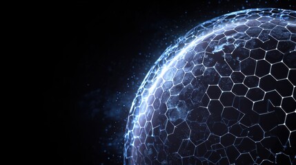 Futuristic Abstract Hexagonal Pattern on a Glowing Earth Sphere Against a Dark Background