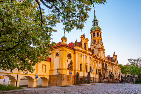 Sunset view of Loreta pilgrimage site in Prague, Czech republic