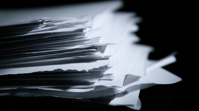 A stack of white paper with textured edges in black and gray tones, perfect for writing letters, creating a classic stationery suitable for formal or personal communication needs.