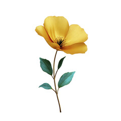 Naklejka premium Yellow Flower With Detailed Petals And Green Leaves On A Transparent Background
