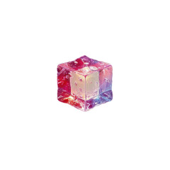 Iridescent gelatin cube with embedded bubbles and light reflections translucent