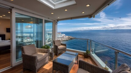 Obraz premium Ocean View Balcony: Luxury Condo Living, Vacation Rental, Seaside