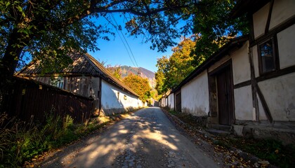 Naklejka premium Autumnal village street