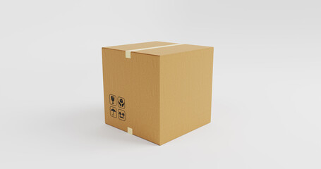Single Brown Cardboard Box with Fragile Symbol