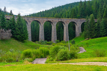Chmarossky viaduct bridge in Slovakia during a cloudy day