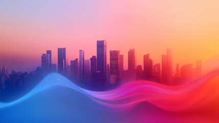 Fototapeta premium science and technology, business, line, flow, curve, city skyline, uninhabited, design, city, abstract, illustration, glowing, 4k resolution, skyscraper, image effect, urban landscape, spectral color,