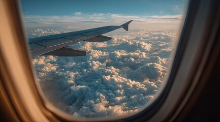 Airplane window view of puffy clouds (1)