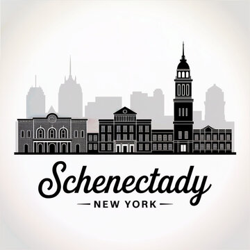 Schenectady New York Skyline Silhouette &mdash; A Historic Mohawk Valley City Vector Illustration