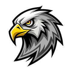 Grayscale Eagle Mascot Logo with Golden Beak, Sharp Eyes, and Bold Feather Strokes