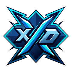Futuristic "X" and "D" Monogram with Electric Blue Gradients, Thick Outlines, and Zigzag Cuts