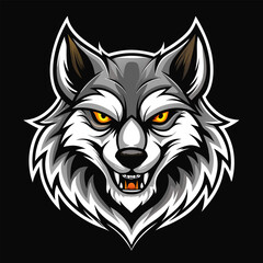 High-Contrast Wolf Head Mascot in Black and White with Dramatic Fur Detailing