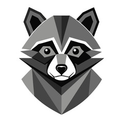 Minimalist Raccoon Mascot in Geometric Silhouette on White Background