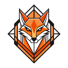 Symmetrical Geometric Fox Head Emblem with V-Shaped Lines and Flat Design
