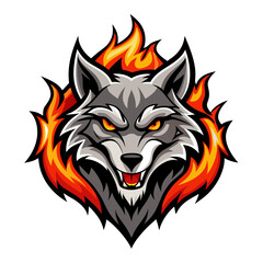 Flame-Fur Wolf Mascot with Bold Outlines and Dynamic Head Angle