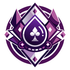 Poker-Themed Emblem with Geometric Shapes and Rich Purple Digital Accents