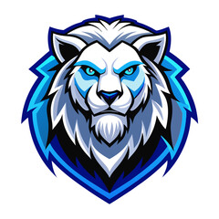 Proud White Lion Esports Emblem with Blue Gradient Shadows and Thick Outlines