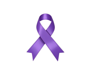 Flat Purple Ribbon Icon with Shadow, Minimalist Awareness Symbol, isolated on transparent background PNG