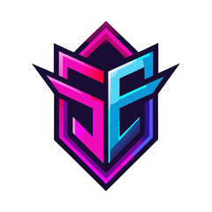 Neon-Accented Esports Monogram with Integrated Letters in Blue-Pink Gradients