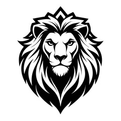 Royal Lion Logo with Symmetrical Mane and Clean Black-and-White Detailing
