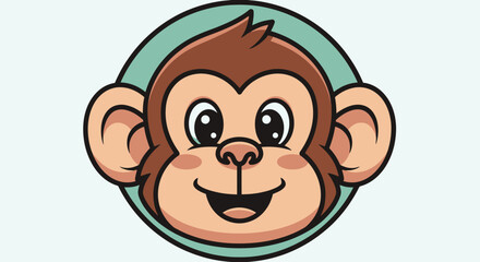 Obraz premium Adorable Monkey Cartoon Head with Cheerful Expression, Perfect for Children's Educational Materials and Engaging Animal-Themed Designs for Digital and Print Media