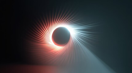 Abstract Digital Art Featuring Sphere with Radiating Light and Gradients in Dark Background