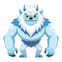 White Furry Monster Character in Playful Pose with Strong Build and Cool Icy Blue Cartoon Style
