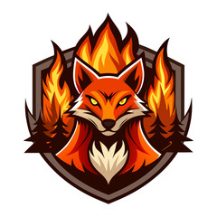 Forest-Themed Animal Emblem with Fiery Accents, Stylized Fur, and Bold Badge Background