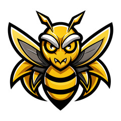 Yellow and Black Bee Mascot with Sharp Wings, Aggressive Eyes, and Bold Vector Outlines