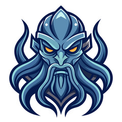 Stylized Kraken Face with Symmetrical Tentacles in Bold Vector Lines for Dark Impactful Emblem