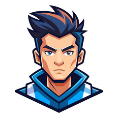 Simplified Gaming Avatar with Slick Hair and Focused Expression in Sharp Vector Detailing for Modern Look