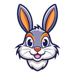 Simplified Cartoon Rabbit Head in Minimal Vector Lines and Balanced Shapes for Warm, Charming Appeal