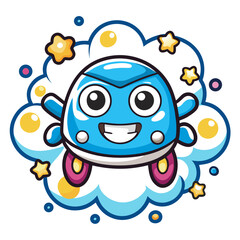 Cheerful Car Mascot with Soap Bubbles and Shining Stars, Bold Outlines and Friendly Vector Expression