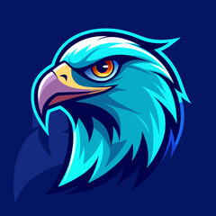 Fototapeta premium Stylized Cyan Hawk Head with Clean Strokes, Minimal Shadows, and Digital Sharpness on Dark Blue Background