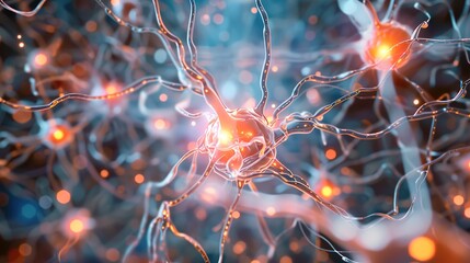 Detailed Microscopic Neuron Structure with Intricate Branching Network, showing delicate dendrites, axons, and synaptic connections under high magnification, representing neural pathways and the compl