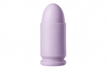 Purple bullet lying on transparent background, highlighting gun violence impact and advocacy for weapon regulation safety