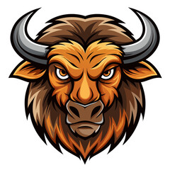 Wild Bison Mascot with Bold Snout, Symmetrical Horns, and Earthy Vector Color Scheme