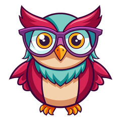 Geeky Owl Character with Oversized Specs and Vibrant Colors