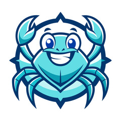 Minimal Crab Mascot Badge with Playful Cyan Outline