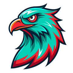Vibrant Teal and Red Eagle Emblem with Strong Beak and Feather Detail
