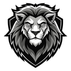 Grayscale Grim Lion Crest with Layered Mane and Bold Shadows