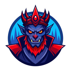 Red Demon King Mascot with Spiked Crown and Glowing Eyes in Dark Fantasy Crest