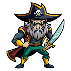 Dramatic Pirate Mascot with Glowing Eye and Raised Blade