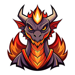 Forward-Facing Fantasy Dragon Mascot with Glowing Flames